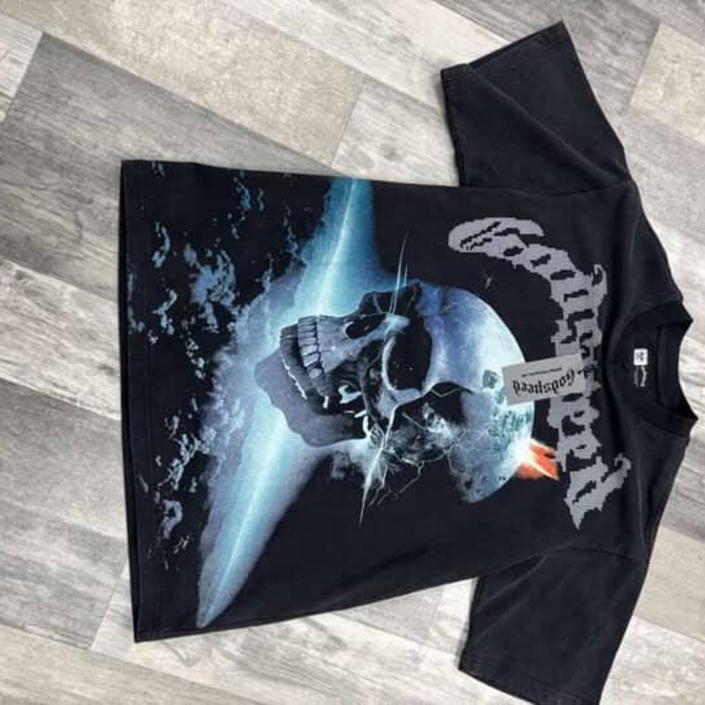 Men's Black Graphic Tee with Skull Design